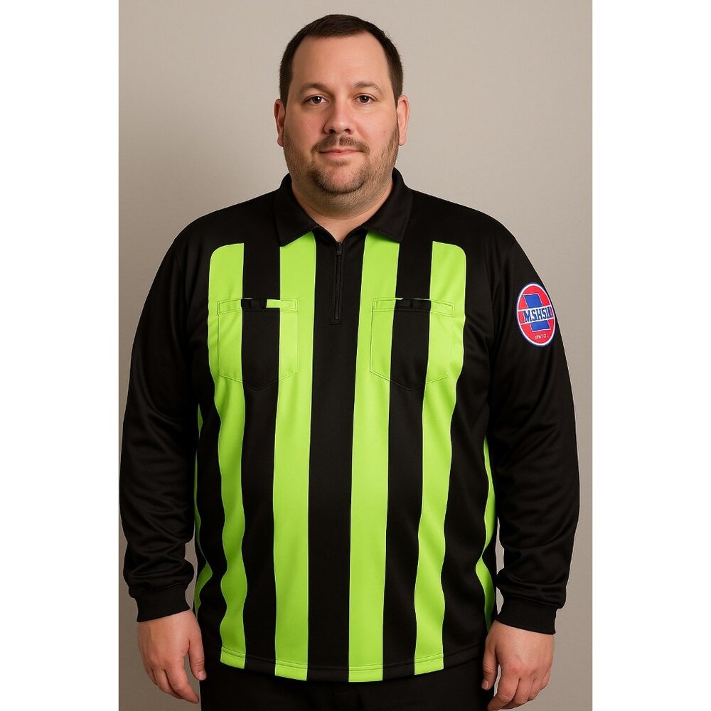 Smitty MSHSAA Official Referee Shirt 2XL Long Sleeve Black & Neon Green Striped